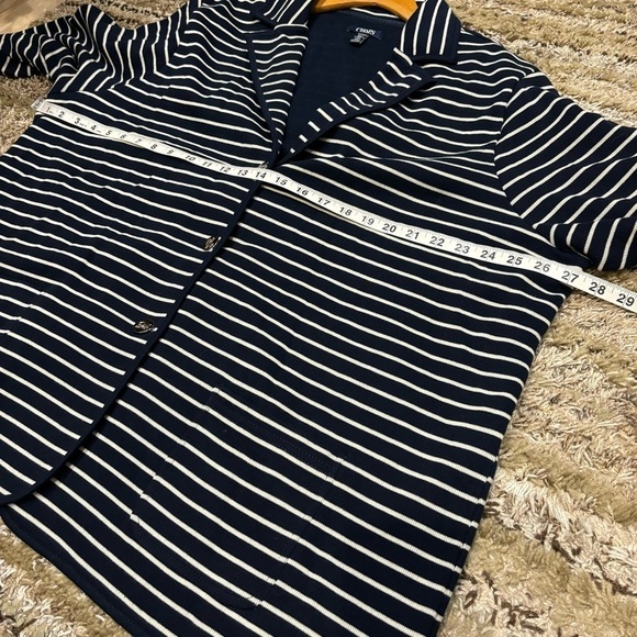 Chaps 2X Knit Blazer Button Front Blue White Striped Nautical - Picture 11 of 13